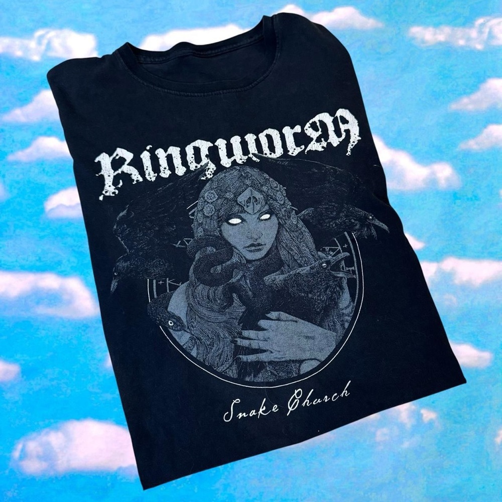 Black Graphic Tee with Ringworm Design